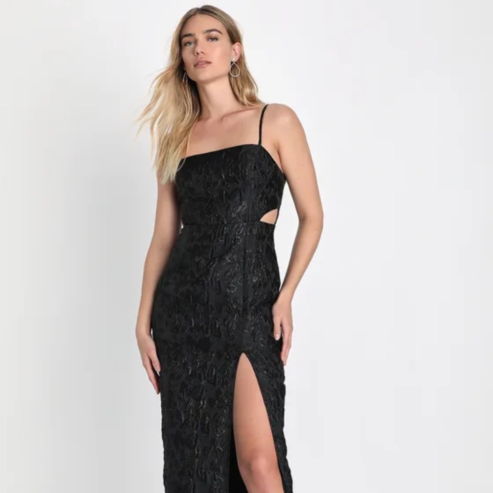 Gorgeously Chic Black Floral Jacquard Cutout Maxi Dress